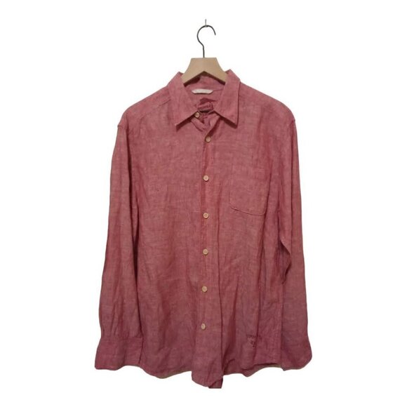 TOMMY Bahama Relax Red Chambray Pure Linen Long Sleeve Casual Button Down Sz M - Picture 1 of 9